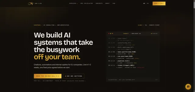 A&M Flow home page hero with a live status panel
