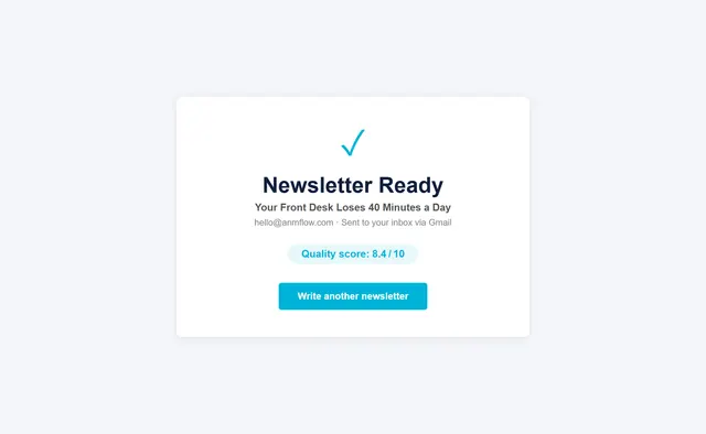 Modal result page with the subject line and the quality score