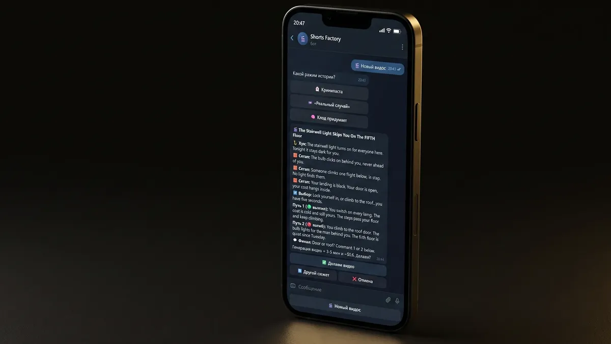 A Shorts factory with story, voice, video and approval in Telegram