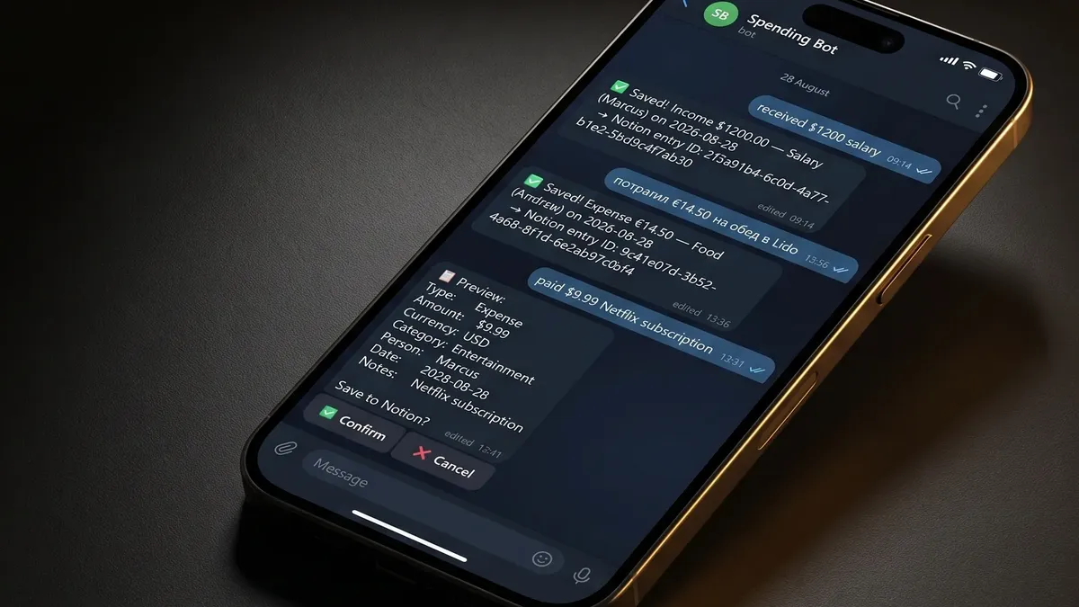 Expenses to Notion by text message
