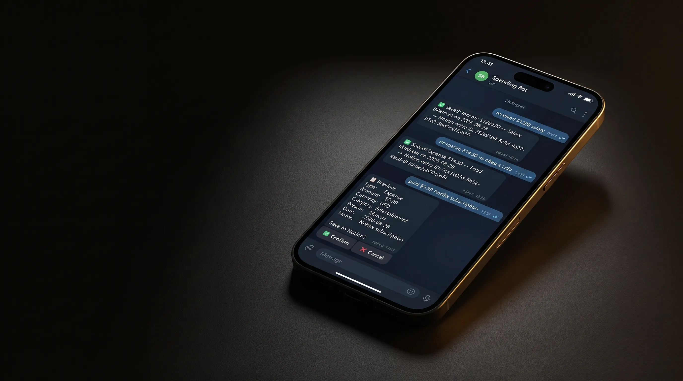 Expenses to Notion by text message