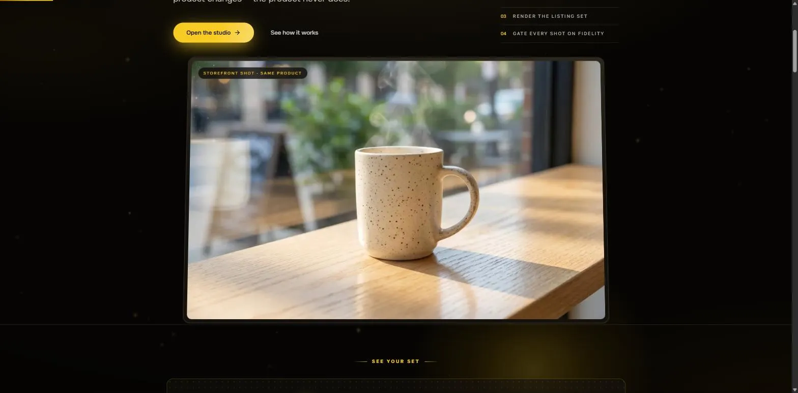 VITRINA landing page: the same product staged as a storefront shot